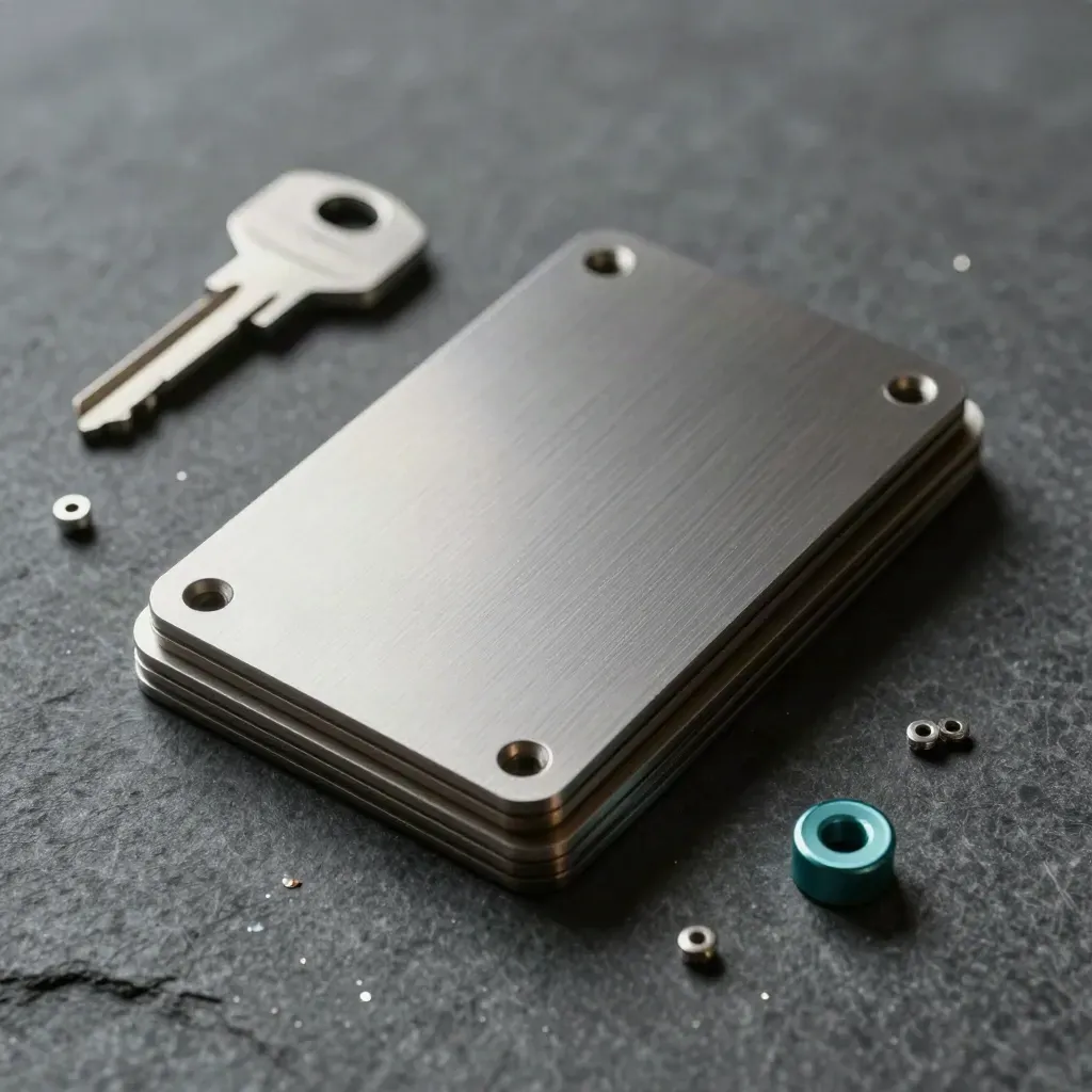 Machined prototype plates and a half-open housing with fasteners on graphite stone.